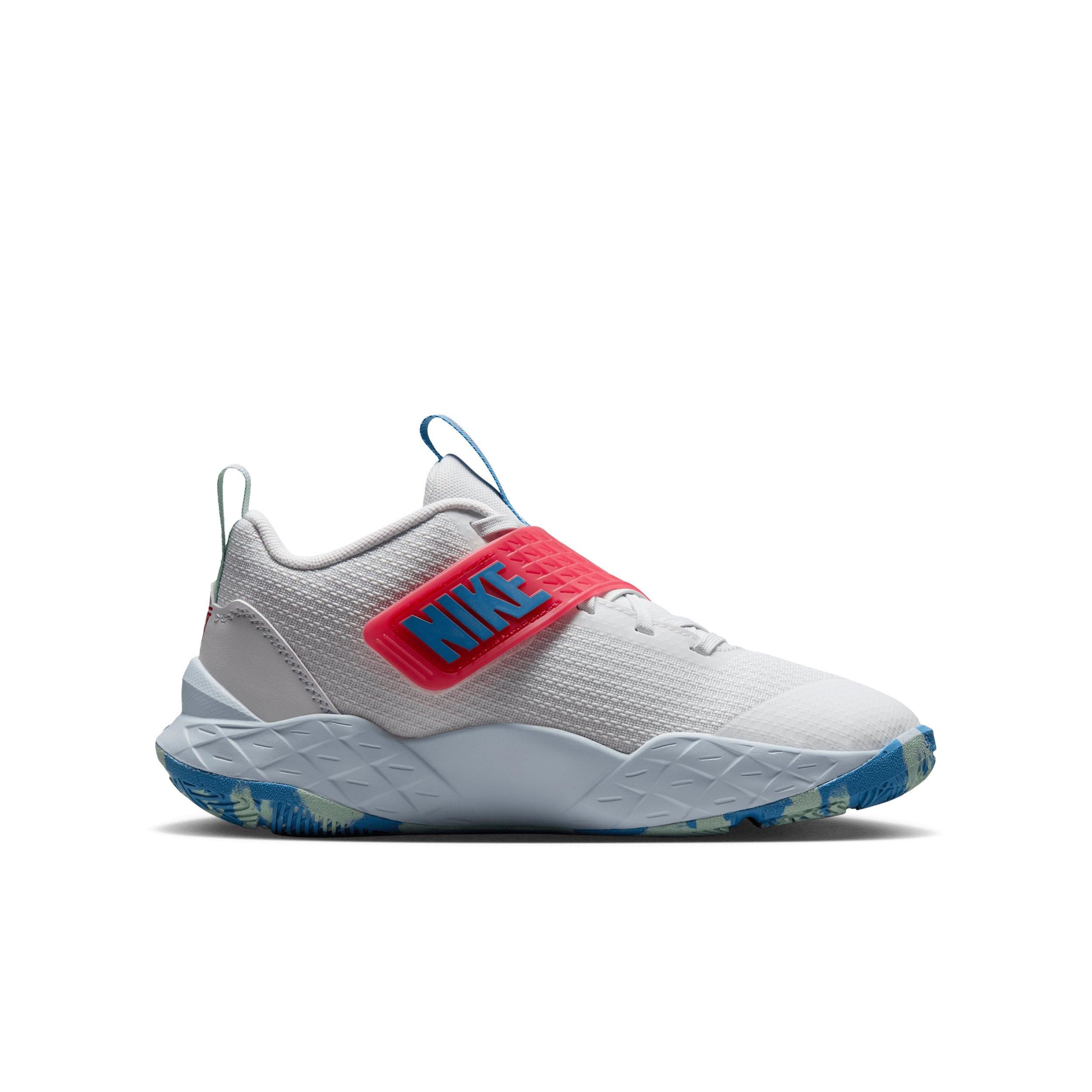 Nike Team Hustle D 12 "Off White/Blue/Tropical Pink/Arctic Green" Grade School Boys' Basketball Shoe - OFF WHITE/BLUE/PINK/GREEN